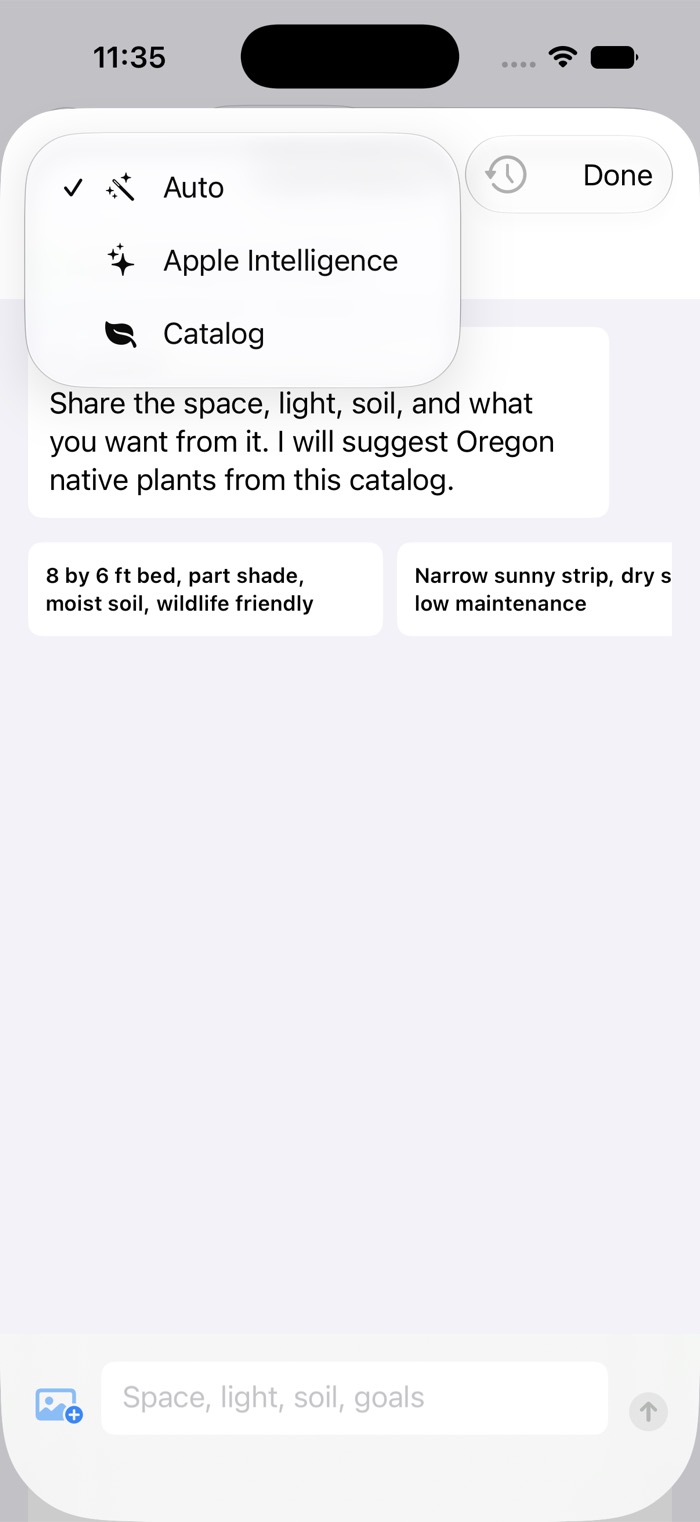 Native Plants iPhone planner input
